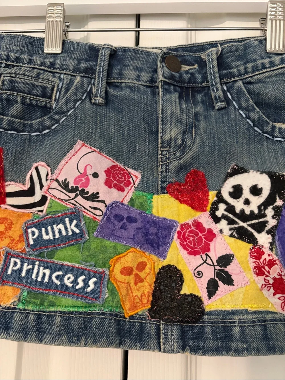 GAP Punk Princess Denim Patchwork Skirt Bohemian Upcycled Art Size 8